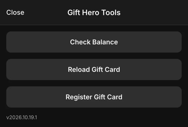 Gift Hero Tools in Shopify POS: Check Balance, Reload Gift Card and Register Gift Card